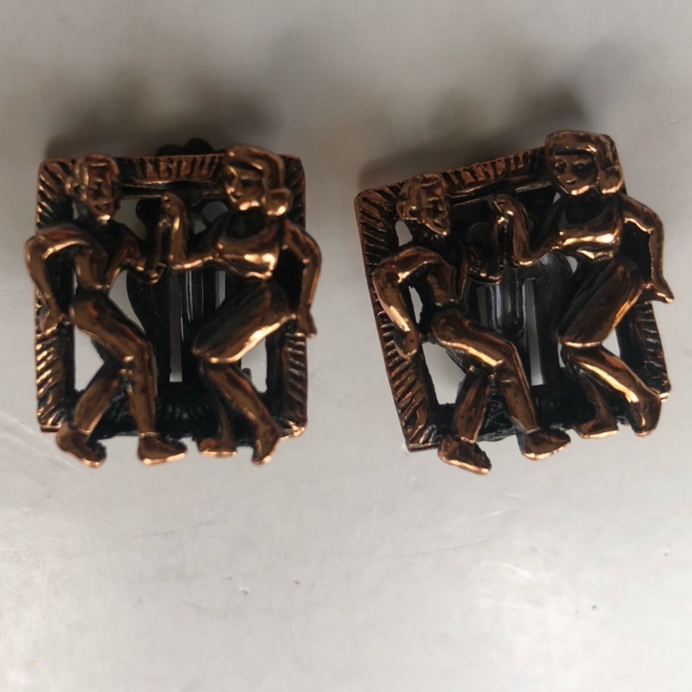 Copper  Dancing Figure Earrings - possibly 1950’s - clip on earrings